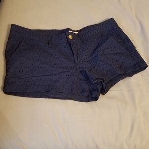 Navy Cute Solid Color Shorts Floral Flower Cotton